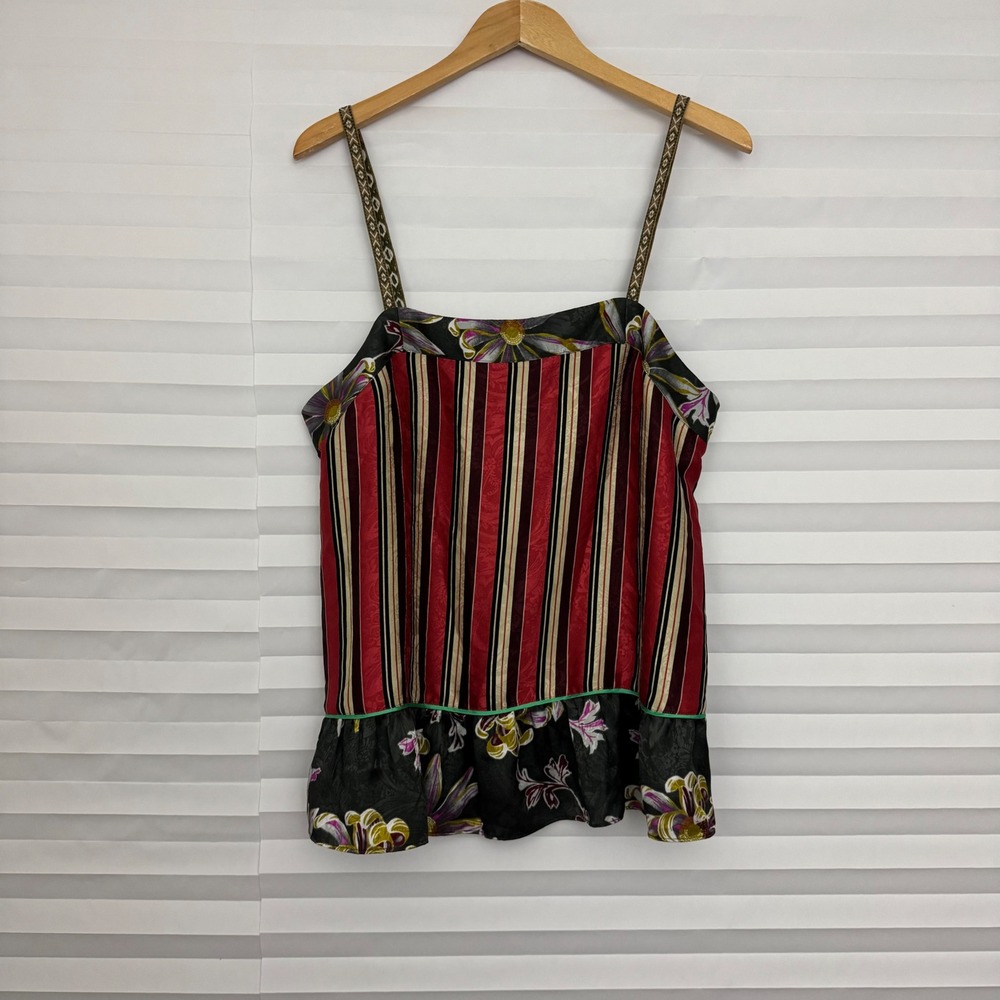 Anthropologie By Eloise Mixed Print Floral Stripe Ruffle Camisole Pajama Top L